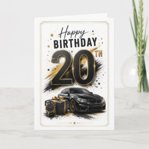 Cartão Aniversário de 20 anos do rapaz do carro