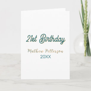Cartão aniversário de 21 anos azul laranja estiloso boho