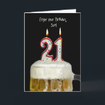 Cartão aniversário de 21 anos Beer para Son<br><div class="desc">Velas de aniversário na cerveja para o aniversário de 21 anos do filho.</div>