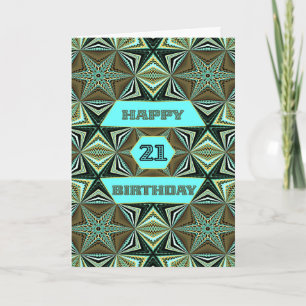 Cartão aniversário de 21 anos com design abstrato verde