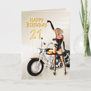 Cartão aniversário de 21 anos com moto
