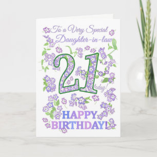 Cartão aniversário de 21 anos Floral bonito Filha-em-Lei