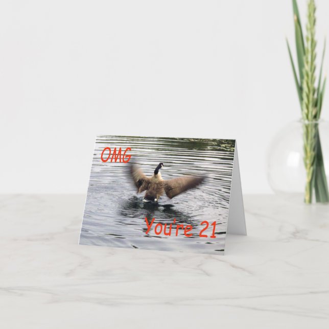 Cartão Aniversário de 21 anos Goose Feliz (Frente)