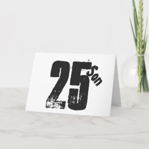 Cartão Aniversário de 25 do filho, branco e preto.