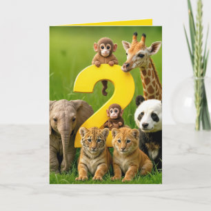 Cartão Aniversário de 2 anos de bebês animais da vida sel