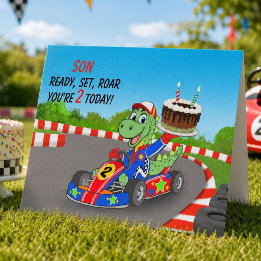 Cartão Aniversário de 2 anos do Filho Corrida de Dinossau
