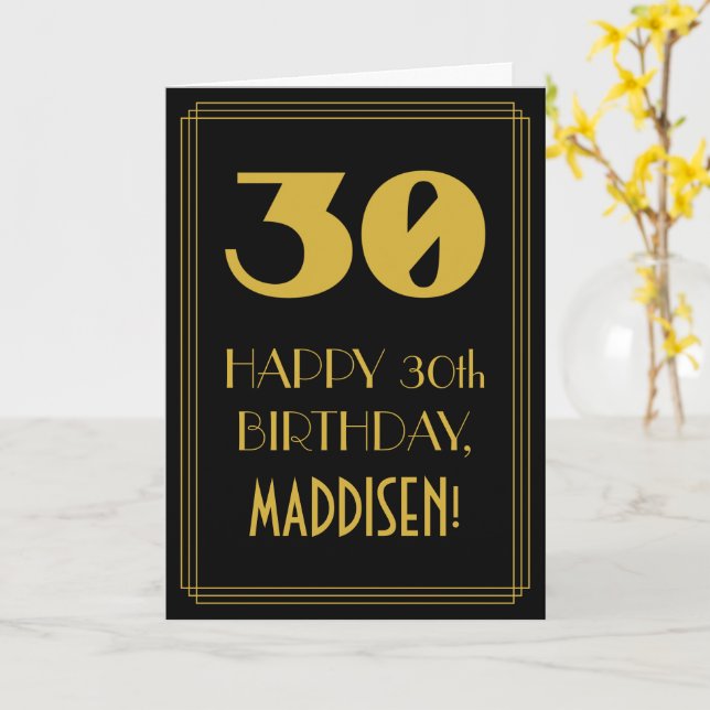 Cartão aniversário de 30 anos ~ Art Deco Inspirou "30" &  (Flor Amarela)