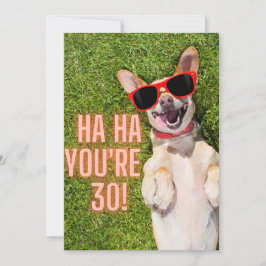 Cartão Aniversário de 30 anos de Cachorro Rindo