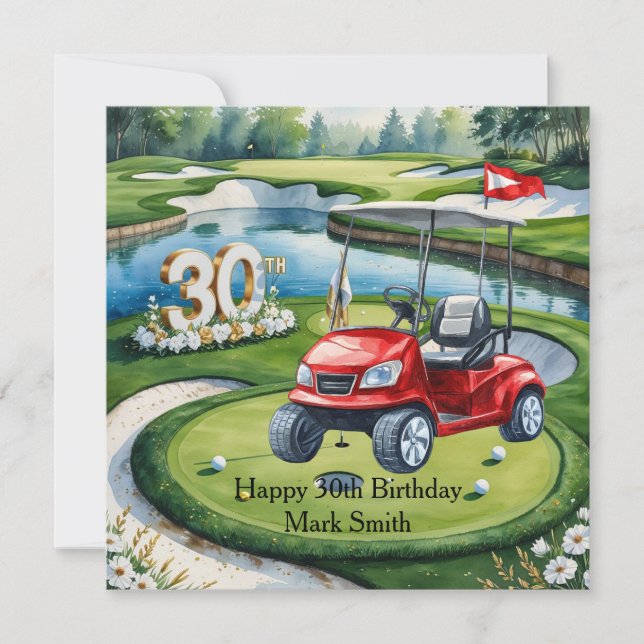 Cartão Aniversário de 30 anos de golfe no campo de golfe (Frente)