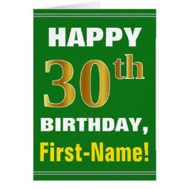 Cartão Aniversário de 30 anos Dourado, verde e preto, com