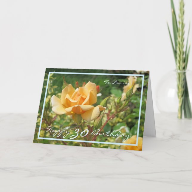 Cartão aniversário de 30 anos Louise Amarelo Rose Quadro  (Frente)