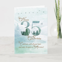 Cartão Aniversário de 35 anos Evergreen Pines e Veados Na