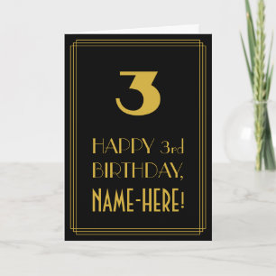 Cartão aniversário de 3 anos - Art Deco Inspira "3" & No