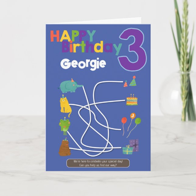 Cartão aniversário de 3 anos de Atividade de Maze  (Frente)