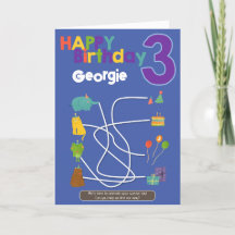 Cartão aniversário de 3 anos de Atividade de Maze