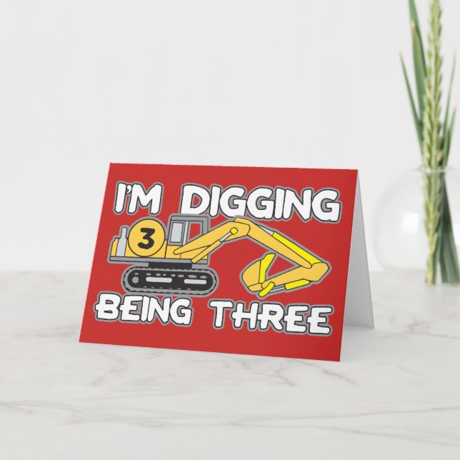 Cartão Aniversário de 3 anos do garoto, estou cavando sen (Frente)