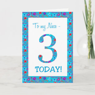 Cartão aniversário de 3 anos Floral bonito para o Azul Ni