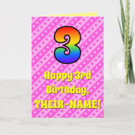Cartão aniversário de 3 anos: Listras e Corações Rosa, Ar