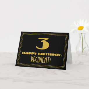 Cartão aniversário de 3 anos: Nome + Arte Deco Inspirado