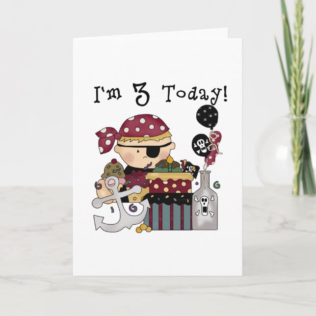 Cartão aniversário de 3 anos Pirate Camisetas e presentes (Frente)