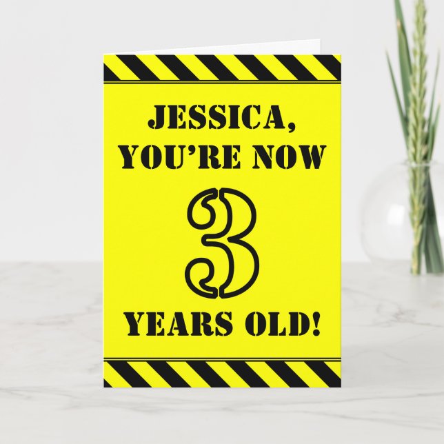 Cartão aniversário de 3 anos: Texto do Estilo de Estêncil (Frente)