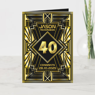 Cartão aniversário de 40 anos Art Deco Dourado Excelente 