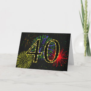 Cartão aniversário de 40 anos com fogos de artifício