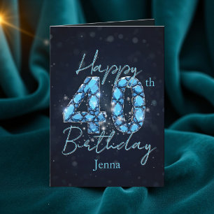 Cartão Aniversário de 40 anos de Azul e Preto do Sapphire