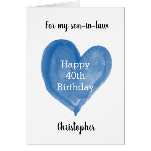 Cartão Aniversário de 40 anos de Coração Azul Filho-em-Le