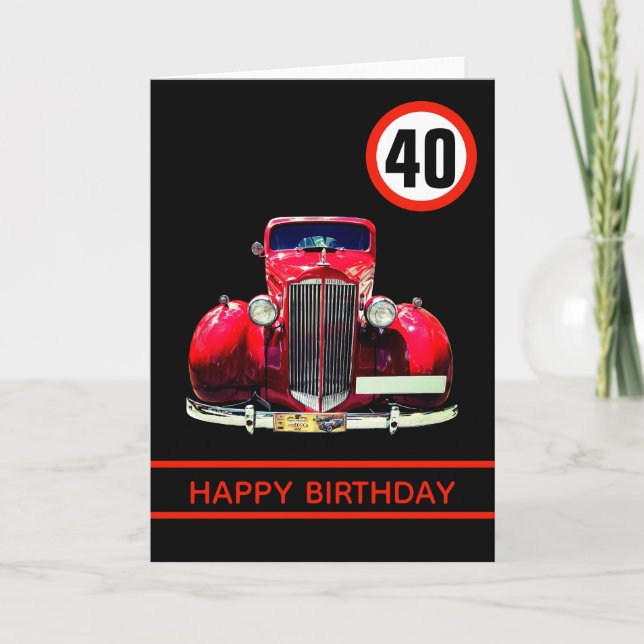 Cartão Aniversário de 40 anos de Feliz Carro Vermelho Bri (Frente)