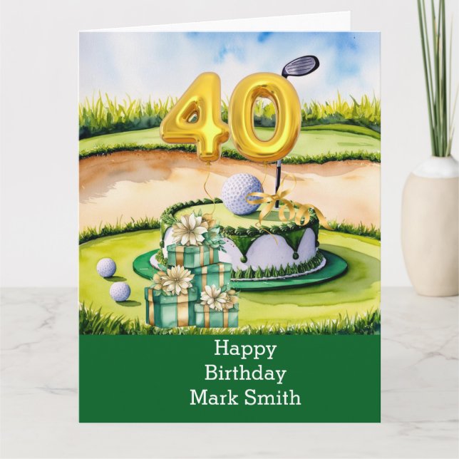 Cartão Aniversário de 40 anos de Golfe com Bolo no Curso  (Frente)