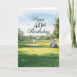 Cartão Aniversário de 40 anos de golfe com carrinho de go