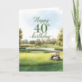 Cartão Aniversário de 40 anos de golfe com carrinho de go