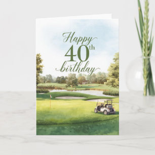 Cartão Aniversário de 40 anos de golfe com carrinho de go