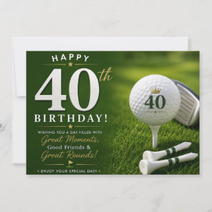 Cartão Aniversário de 40 anos de golfe com número e bola