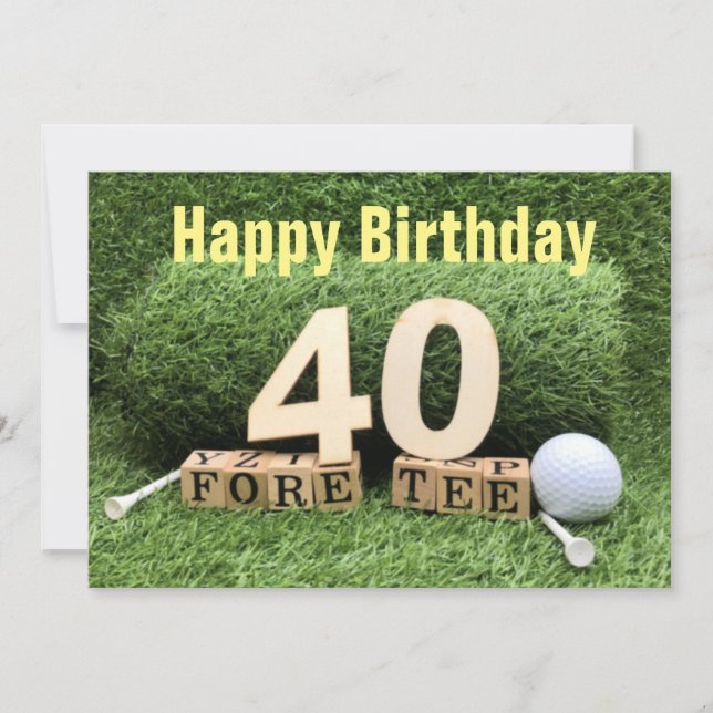 Cartão Aniversário de 40 anos de golfe com número e bola  (Frente)