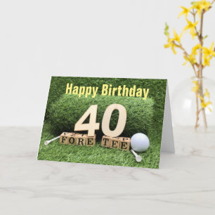 Cartão Aniversário de 40 anos de golfe com número e bola 