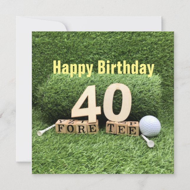 Cartão Aniversário de 40 anos de golfe com número e cartã (Frente)