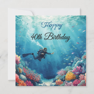 Cartão Aniversário de 40 anos do Scuba debaixo d'água