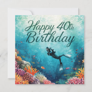 Cartão Aniversário de 40 anos do Scuba subaquático