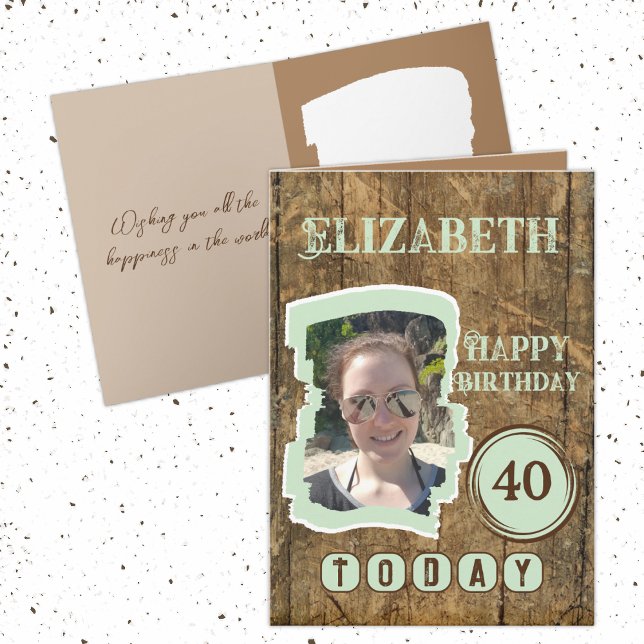 Cartão Aniversário de 40 anos verde-castanho-russa (Criador carregado)