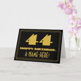 Cartão Aniversário de 44: Nome + Arte Deco Inspirado "44