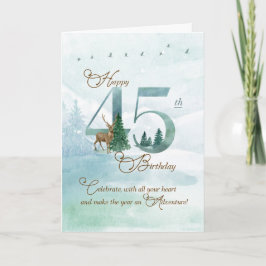Cartão Aniversário de 45 anos Evergreen Pines e Veados Na