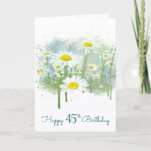 Cartão Aniversário de 45 anos Jardim de Margaridas Branca
