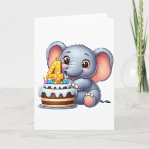 Cartão Aniversário de 4 anos do Elefante Fofo