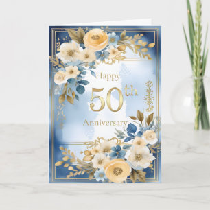 Cartão Aniversário de 50 anos de casamento com aquarela a
