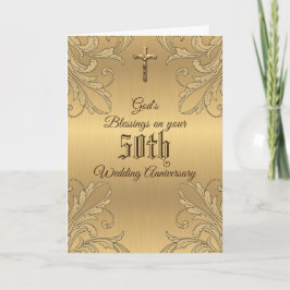 Cartão Aniversário de 50 anos de casamento Crucifixo Escr
