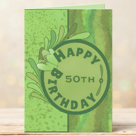 Cartão Aniversário de 50 anos em Verde Botânico Texturiza