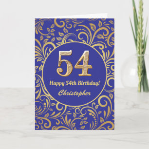 Cartão Aniversário de 54 anos padrão floral azul marinho 
