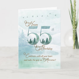 Cartão Aniversário de 55 anos Evergreen Pines e Natureza